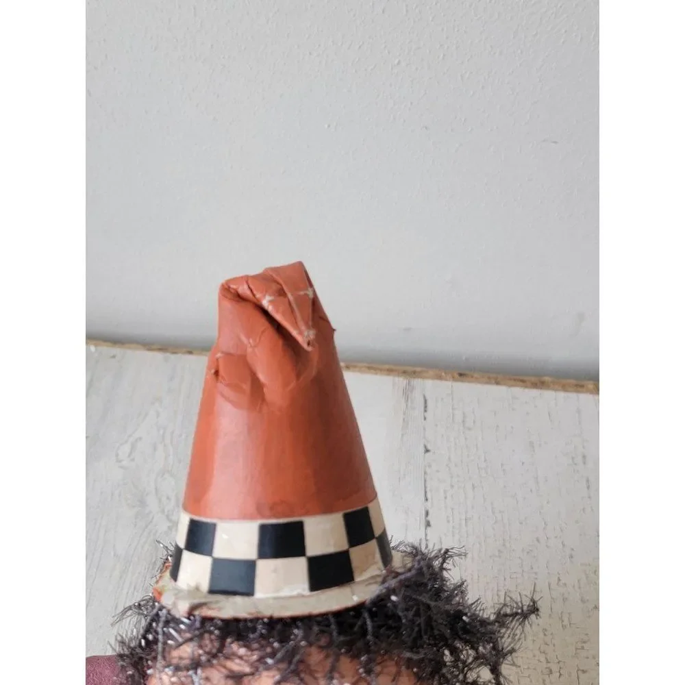 Halloween paper mache‎ witch hat smile pumpkin decor figure